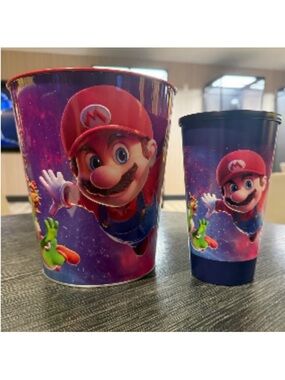 Super Mario Galaxy Popcorn Tin and Plastic Cup Bundle